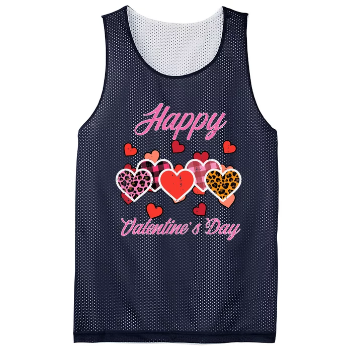 Happy Valentines Day Leopard Plaid Hearts Wo Girl Mesh Reversible Basketball Jersey Tank