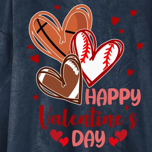 Happy Valentines Day Sports Lover Heart Gift Hooded Wearable Blanket