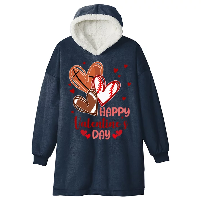 Happy Valentines Day Sports Lover Heart Gift Hooded Wearable Blanket