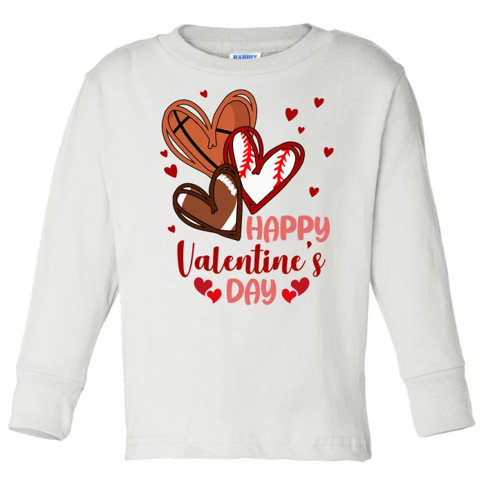 Happy Valentines Day Sports Lover Heart Gift Toddler Long Sleeve Shirt