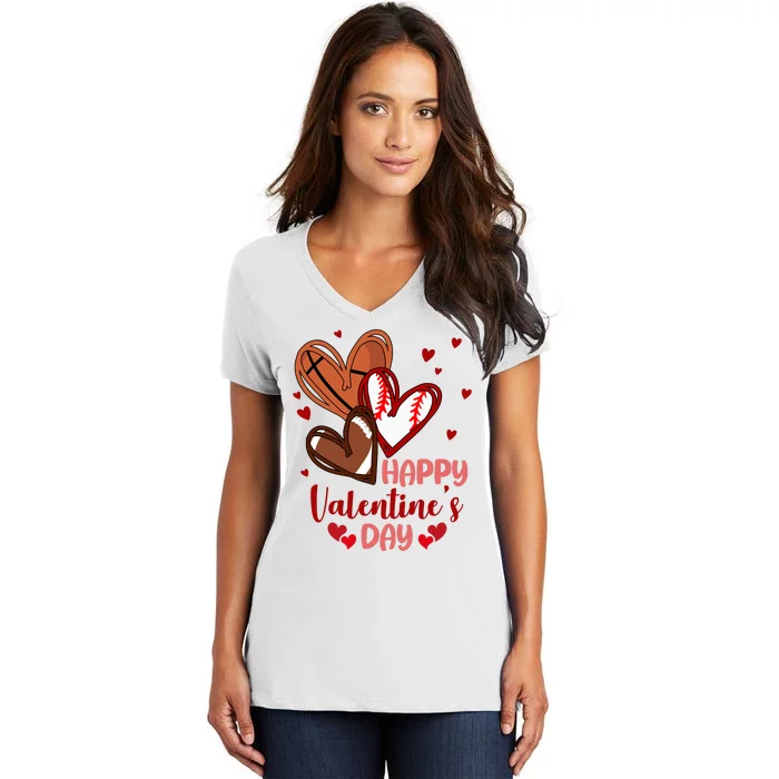 Happy Valentines Day Sports Lover Heart Gift Women's V-Neck T-Shirt