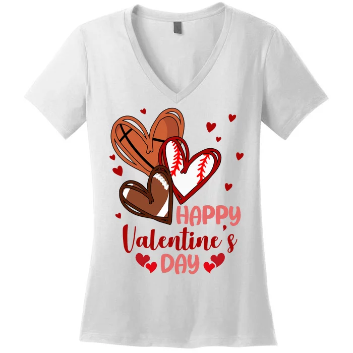 Happy Valentines Day Sports Lover Heart Gift Women's V-Neck T-Shirt