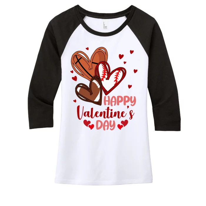 Happy Valentines Day Sports Lover Heart Gift Women's Tri-Blend 3/4-Sleeve Raglan Shirt