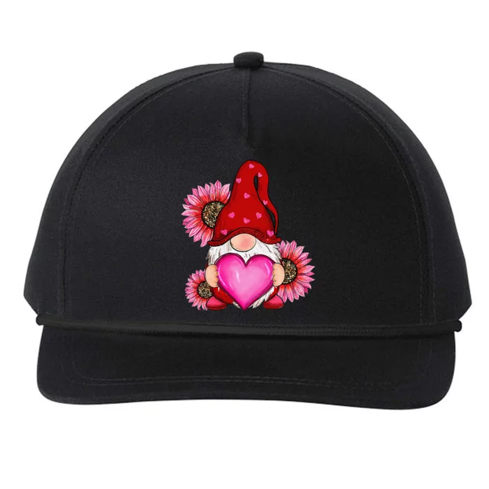 Happy Valentine's Day Gnome With Leopard Sunflower Valentine Snapback Five-Panel Rope Hat