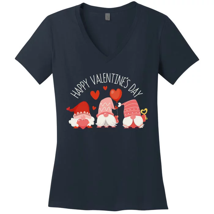 Happy Valentines Day Gnome Love Gnomes Couple Lovers Gnomies Funny Women's V-Neck T-Shirt