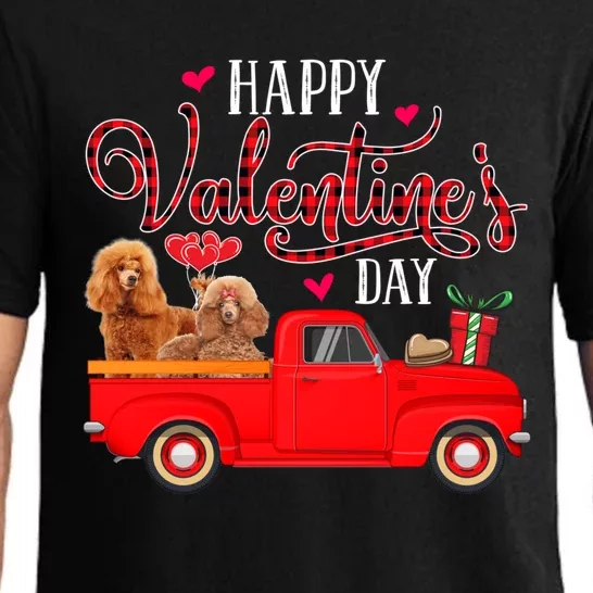 Happy Valentine's Day Funny Red Plaid Truck Poodle Lover Gift Pajama Set