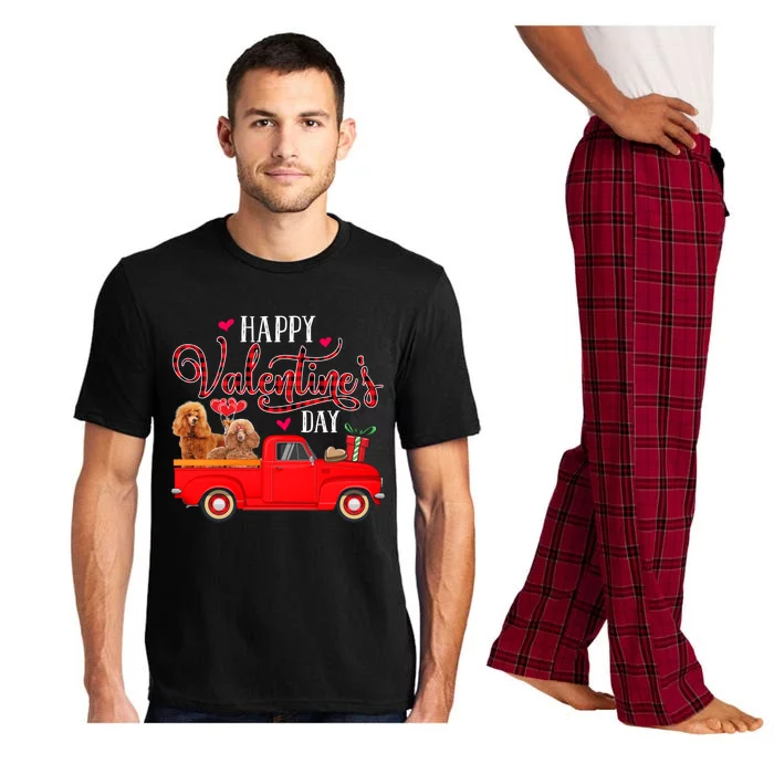 Happy Valentine's Day Funny Red Plaid Truck Poodle Lover Gift Pajama Set