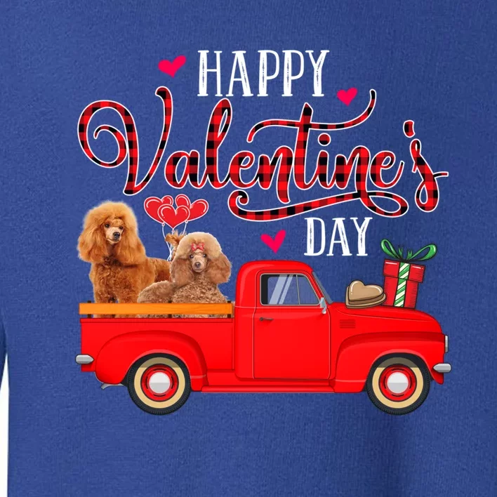 Happy Valentine's Day Funny Red Plaid Truck Poodle Lover Gift Toddler Sweatshirt