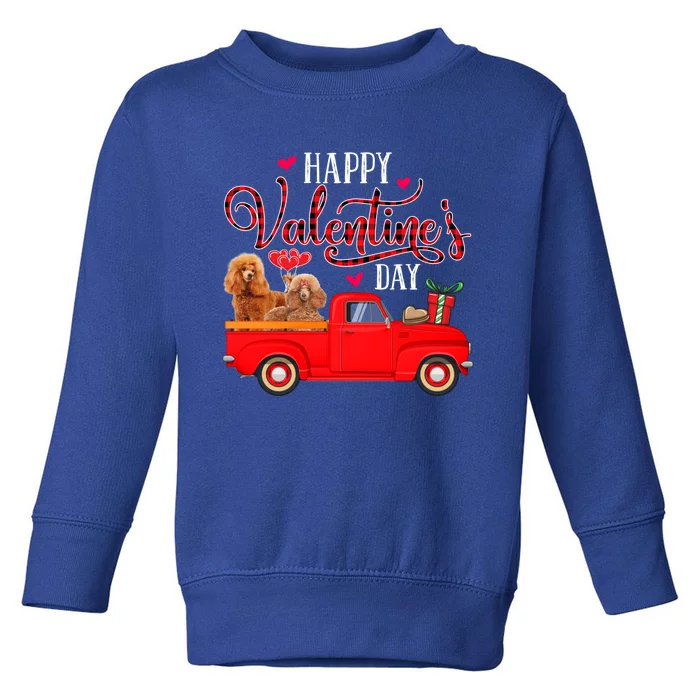 Happy Valentine's Day Funny Red Plaid Truck Poodle Lover Gift Toddler Sweatshirt