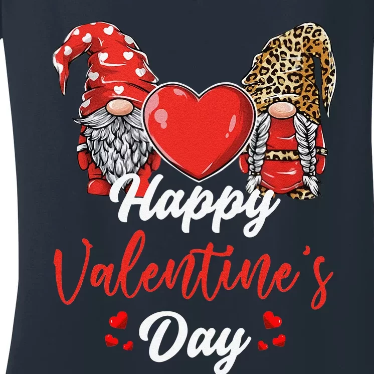 Happy Valentine's Day Gnomes Couple Valentines Day Funny Women's V-Neck T-Shirt