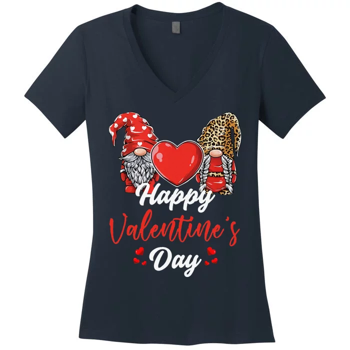 Happy Valentine's Day Gnomes Couple Valentines Day Funny Women's V-Neck T-Shirt