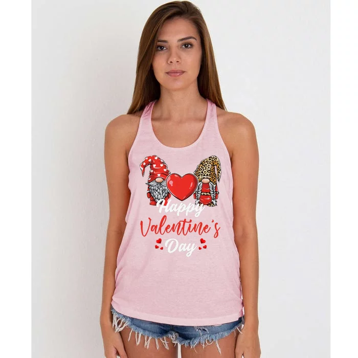 Happy Valentine's Day Gnomes Couple Valentines Day Funny Women's Knotted Racerback Tank