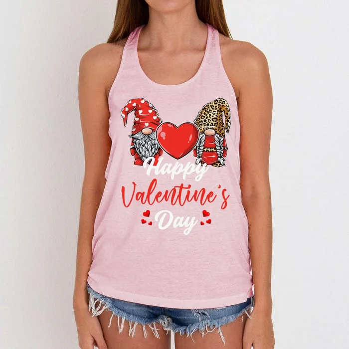 Happy Valentine's Day Gnomes Couple Valentines Day Funny Women's Knotted Racerback Tank