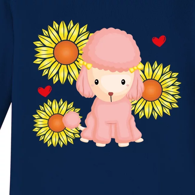 Happy Valentine's Day Poodle With Sunflower Heart Valentine Cute Gift Baby Long Sleeve Bodysuit