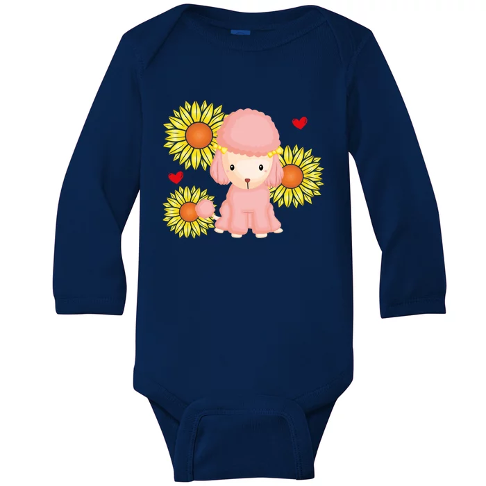 Happy Valentine's Day Poodle With Sunflower Heart Valentine Cute Gift Baby Long Sleeve Bodysuit