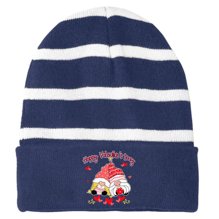 Happy Valentine's Day Gnomes Couple Valentines Day Happy Striped Beanie with Solid Band