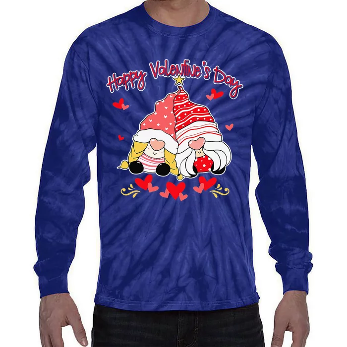 Happy Valentine's Day Gnomes Couple Valentines Day Happy Tie-Dye Long Sleeve Shirt