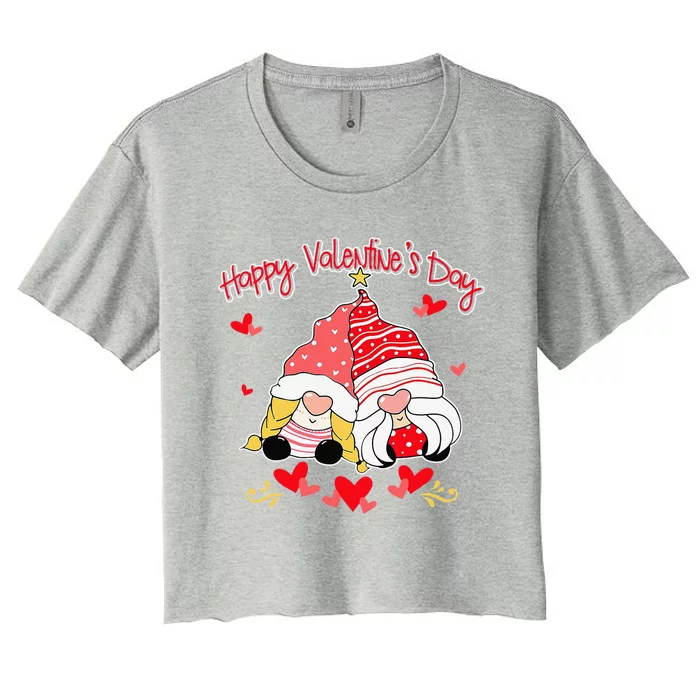 Happy Valentine's Day Gnomes Couple Valentines Day Happy Women's Crop Top Tee