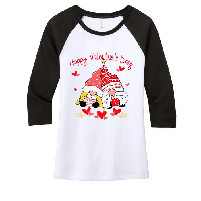 Happy Valentine's Day Gnomes Couple Valentines Day Happy Women's Tri-Blend 3/4-Sleeve Raglan Shirt