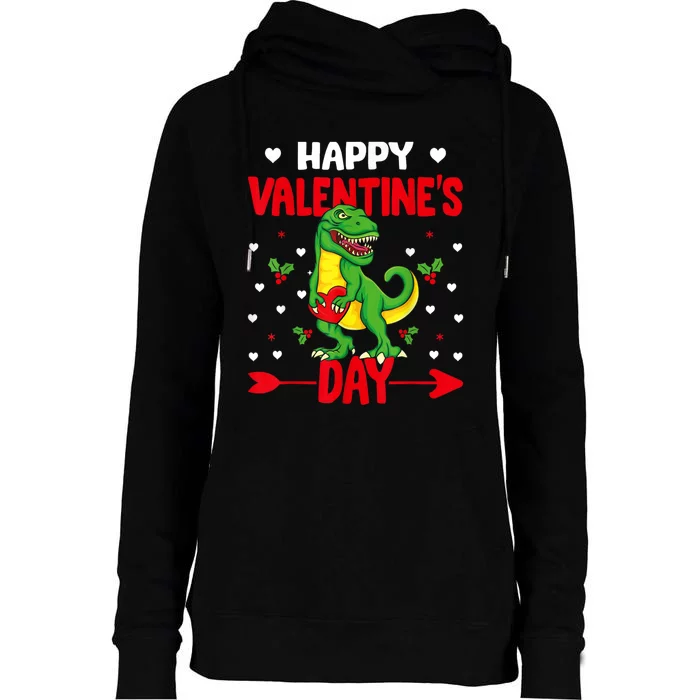 Happy ValentineS Day Dinosaur Happy ValentineS Day Outfits Womens Funnel Neck Pullover Hood