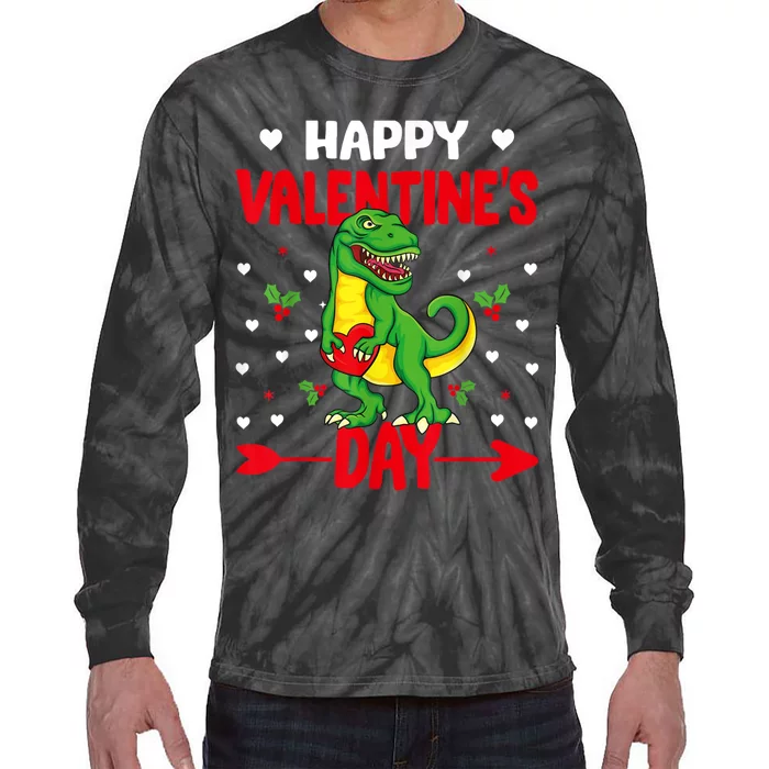 Happy ValentineS Day Dinosaur Happy ValentineS Day Outfits Tie-Dye Long Sleeve Shirt