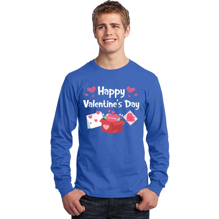 Happy Valentines Day Be Mine Cute Hearts Vgiftday Pajama Meaningful Gift Tall Long Sleeve T-Shirt