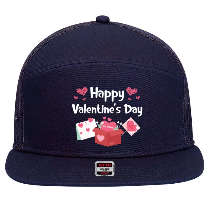 Happy Valentines Day Be Mine Cute Hearts Vgiftday Pajama Meaningful Gift 7 Panel Mesh Trucker Snapback Hat