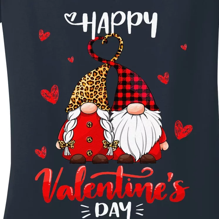 Happy Valentine's Day Gnomes Couple Valentines Day Women Women's V-Neck T-Shirt