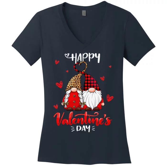 Happy Valentine's Day Gnomes Couple Valentines Day Women Women's V-Neck T-Shirt