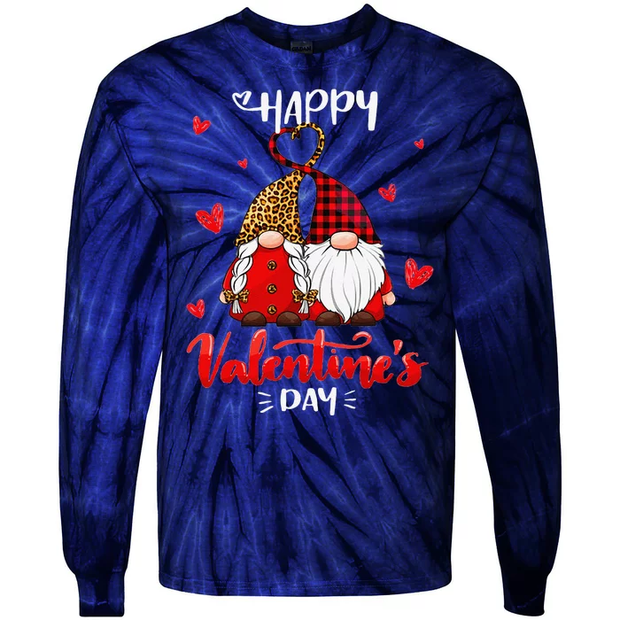 Happy Valentine's Day Gnomes Couple Valentines Day Tie-Dye Long Sleeve Shirt