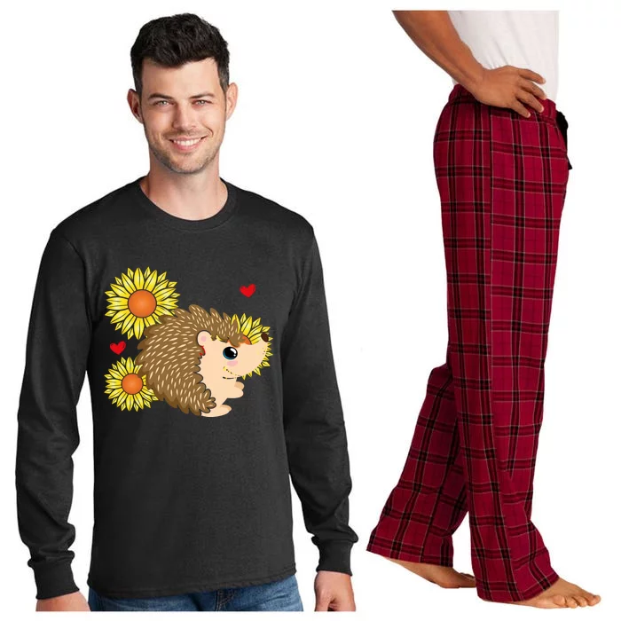 Happy Valentine's Day Hedgehog Sunflower Heart Valentine Funny Gift Long Sleeve Pajama Set