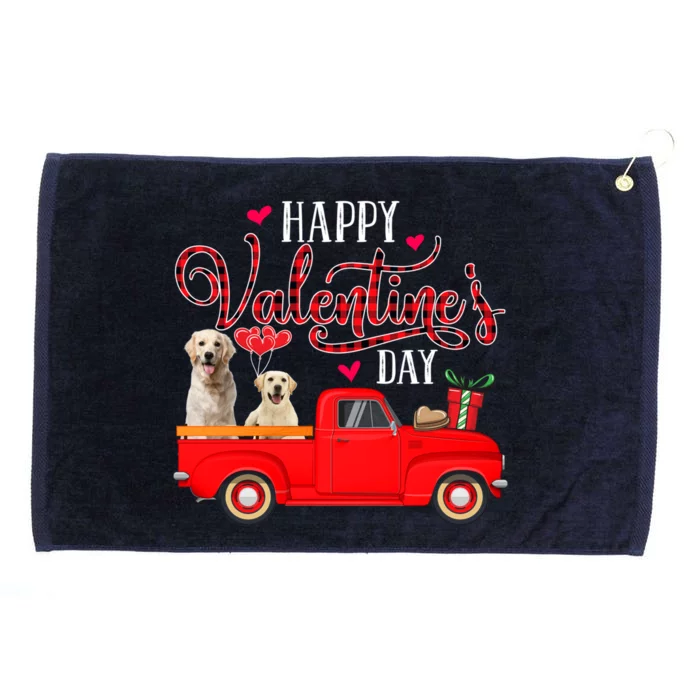 Happy Valentine's Day Red Plaid Truck Labrador Retriever Gift Grommeted Golf Towel