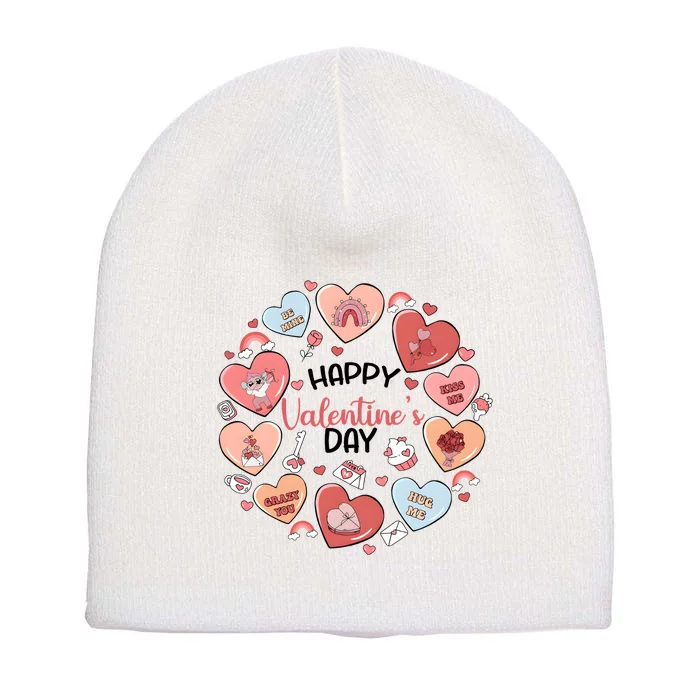 Happy ValentineS Day Conversation Hearts Valentine Short Acrylic Beanie