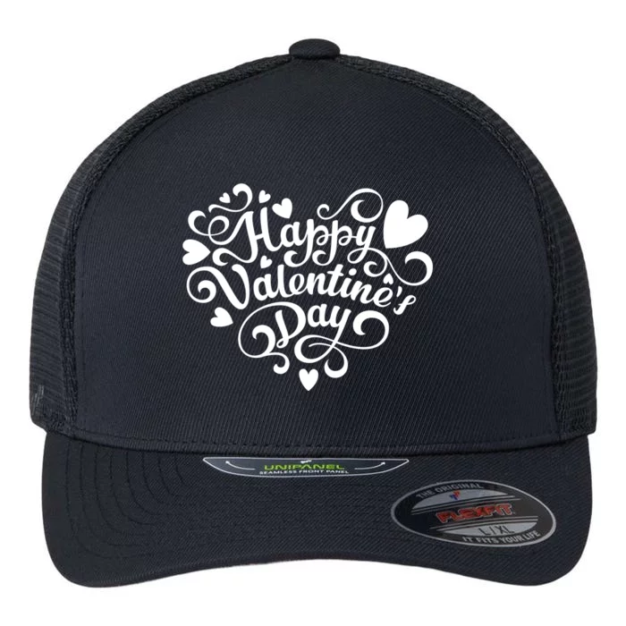 Happy Valentines Day Shaped Heart Flexfit Unipanel Trucker Cap