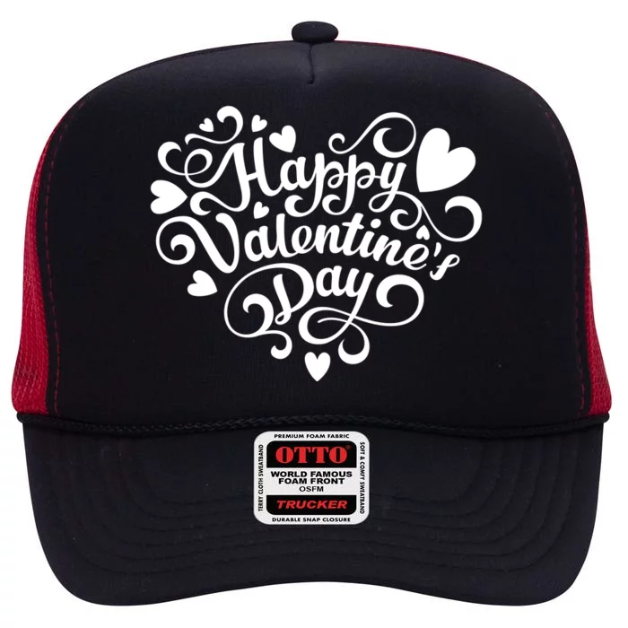 Happy Valentines Day Shaped Heart High Crown Mesh Trucker Hat