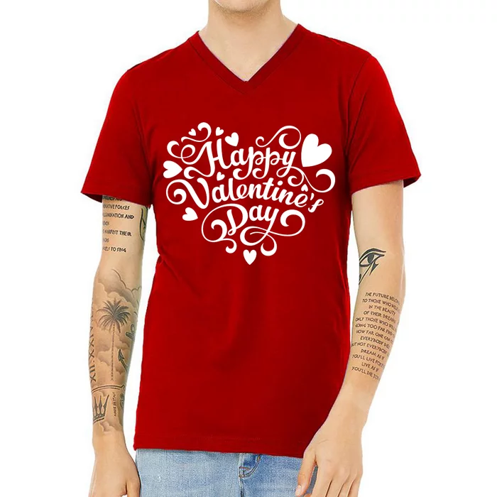 Happy Valentines Day Shaped Heart V-Neck T-Shirt