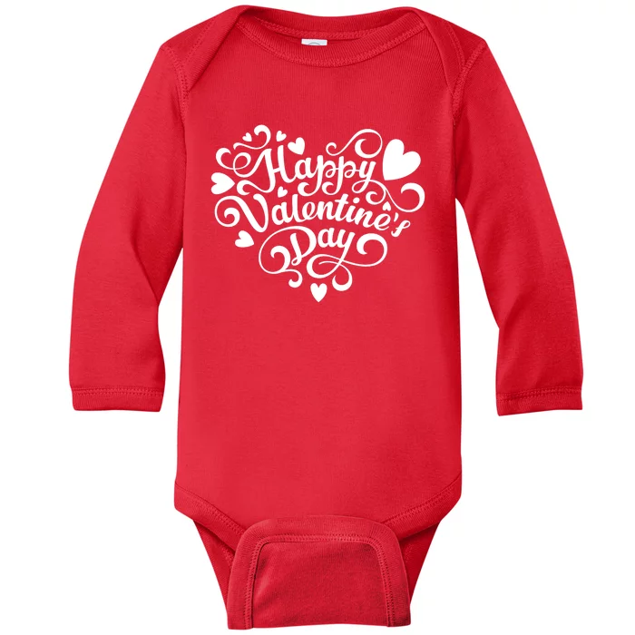 Happy Valentines Day Shaped Heart Baby Long Sleeve Bodysuit