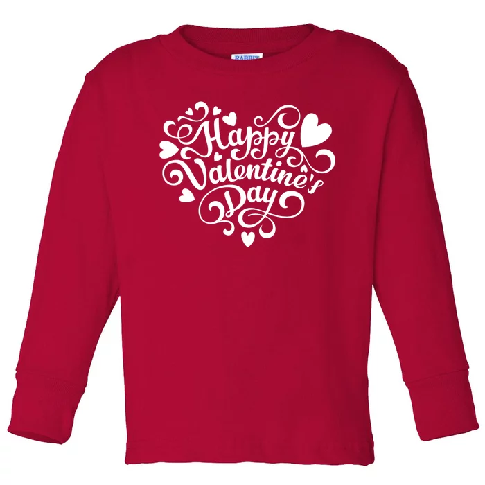 Happy Valentines Day Shaped Heart Toddler Long Sleeve Shirt