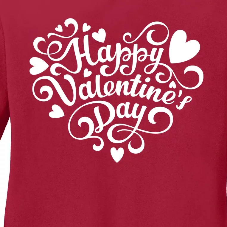 Happy Valentines Day Shaped Heart Ladies Long Sleeve Shirt