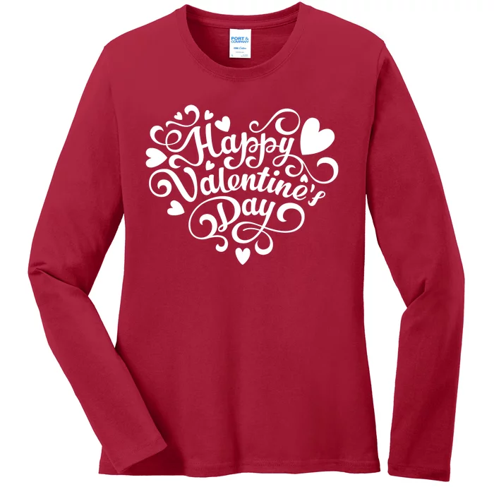 Happy Valentines Day Shaped Heart Ladies Long Sleeve Shirt