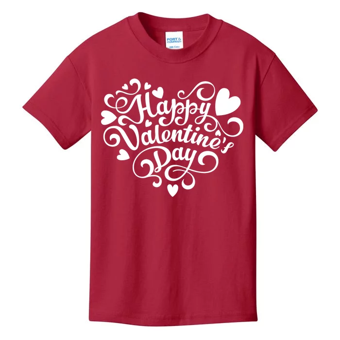 Happy Valentines Day Shaped Heart Kids T-Shirt