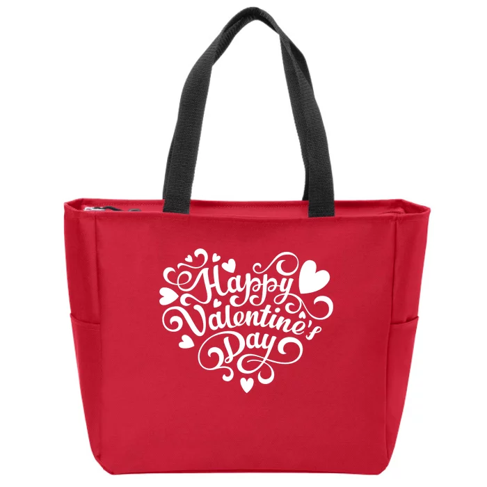 Happy Valentines Day Shaped Heart Zip Tote Bag