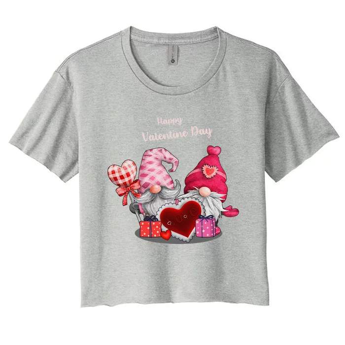 Happy Valentines Day Gnomes Heart Valentine Day For Women's Crop Top Tee