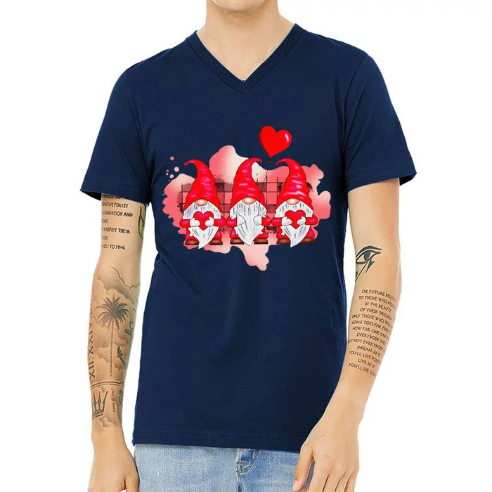 Happy Valentines Day Gnomes Heart Valentine Day Gift V-Neck T-Shirt