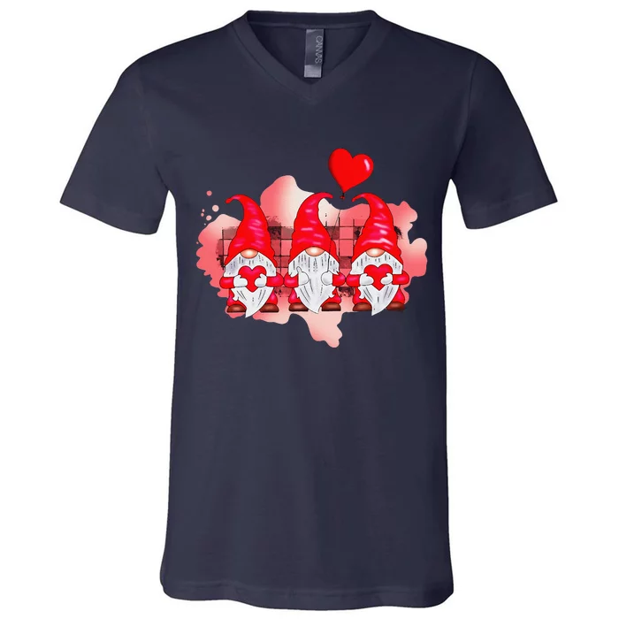 Happy Valentines Day Gnomes Heart Valentine Day Gift V-Neck T-Shirt