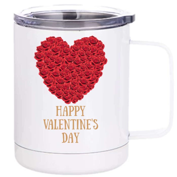 Happy Valentines Day Flowers Rose Heart Gift Front & Back 12oz Stainless Steel Tumbler Cup