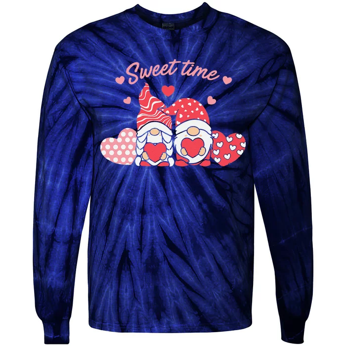 Happy Valentines Day Gnomes With Cute And Lovely Pink Hearts Tie-Dye Long Sleeve Shirt