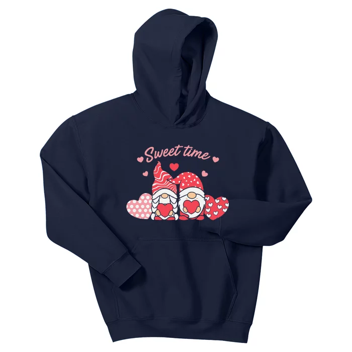 Happy Valentines Day Gnomes With Cute And Lovely Pink Hearts Kids Hoodie