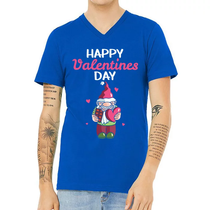 Happy Valentines Day Gnomes Heart Chocolate Bar Eating Gift V-Neck T-Shirt