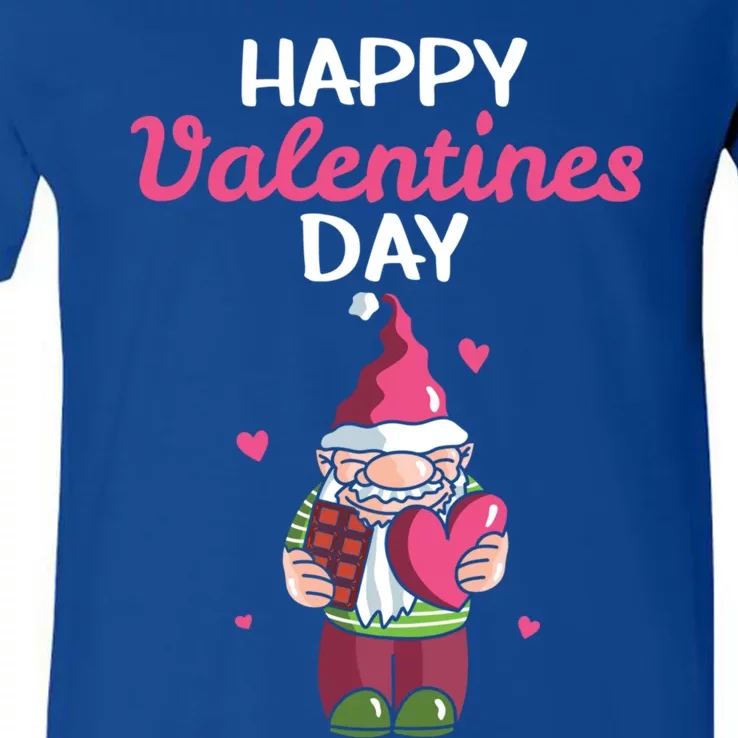 Happy Valentines Day Gnomes Heart Chocolate Bar Eating Gift V-Neck T-Shirt